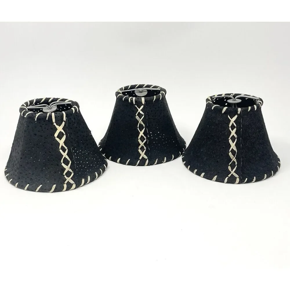Western Leather Pigskin Suede Chandelier Sconce Lamp Shade 6x4” Black Set Of 3